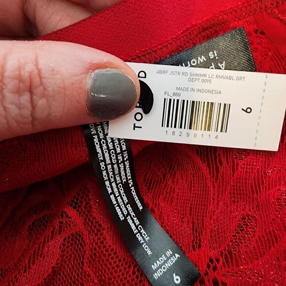 6X 30W Torrid Red Shimmer Lace Mid Rise Brief Removeable Garter Panty Lingerie - Picture 6 of 9